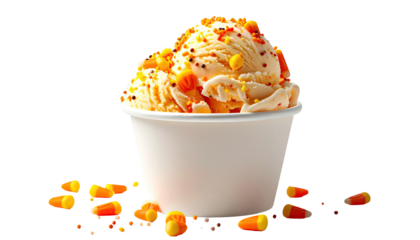 Vanilla ice cream with candy corn toppings