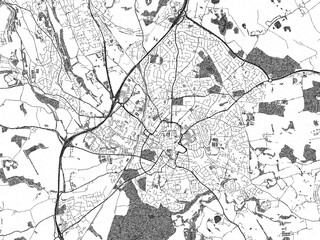 Fototapeta premium Detailed artistic sketch map of Wrexham, United Kingdom, in monochrome black and white.