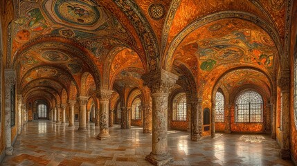 Fototapeta premium Ornate, sunlit, arched church interior