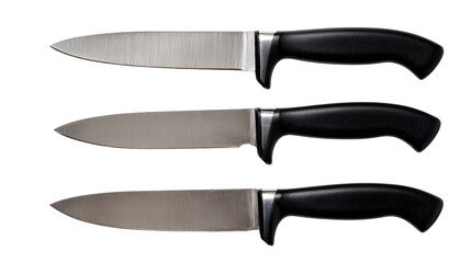 Obraz premium Gleaming trio of knives, a study of sharpness and shadows on dark background three