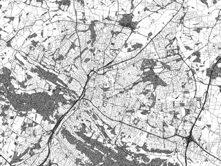 Black and white cartographic illustration of Bielefeld, Germany, in hand-drawn sketch form.