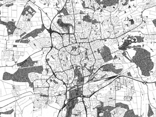 Stylized decorative city map of Braunschweig, Germany, hand-drawn in black and white.