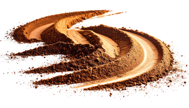 Spiral piles of brown powder