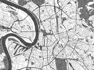 Fototapeta premium Urban black and white map of Dusseldorf, Germany, designed in a sketch style for prints.