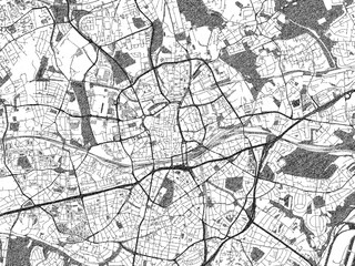 Fototapeta premium Detailed black and white map of Essen, Germany, in artistic sketch style.