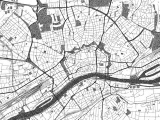 Naklejka premium Poster-ready black and white illustration map of Frankfurt am Main, Germany, detailed and artistic.