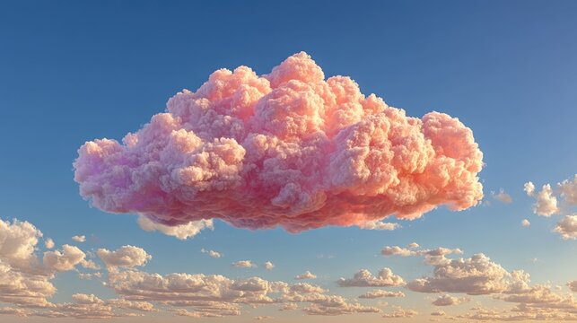 Pink fluffy cloud against a clear sky