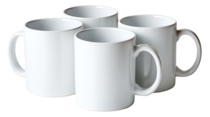 Classic white ceramic coffee mugs, a trio of timeless elegance for your daily brew