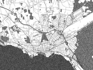 Fototapeta premium Poster-ready monochrome city map of Friedrichshafen, Germany, with detailed streets and rivers.