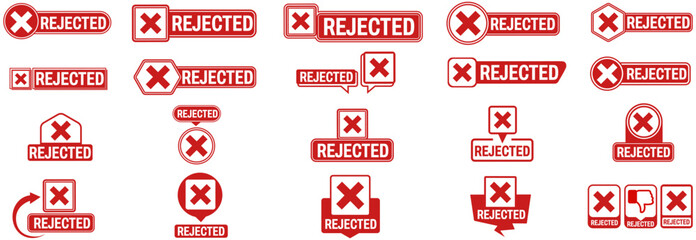 set red rejected icon labels. decline symbol sticker template design illustration	
