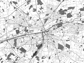 Hand-drawn style black and white city map of Hamm, Germany, with detailed streets and textures.