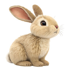 Obraz premium A fluffy light brown bunny rabbit with large ears and dark eyes sitting attentively isolated on transparent background