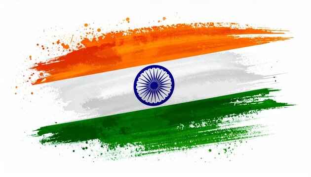 The flag of India painted with abstract brush strokes cultural artistic style white background with dynamic splashes
