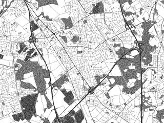 Detailed black and white map of Langenfeld, Germany, in artistic sketch style.