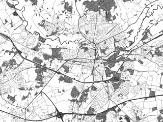 Poster-ready black and white illustration map of Lunen, Germany, detailed and artistic.