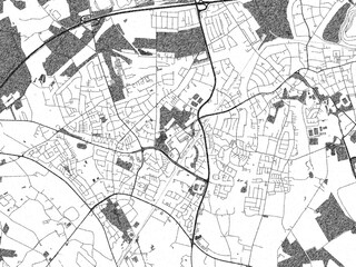 Illustrated city map of Marl, Germany, in black and white, showing roads and textures.