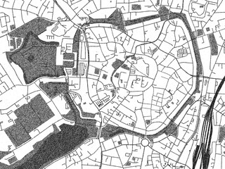 Naklejka premium Decorative black and white map of Munster Zentrum, Germany, rendered in sketch-like style.