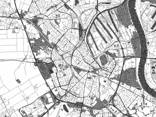Naklejka premium Detailed black and white map of Neuss, Germany, in artistic sketch style.