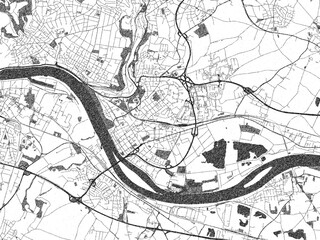 Hand-drawn black and white city map of Neuwied, Germany, ready for wall art or editorial projects.