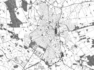 Hand-drawn black and white city map of Nordhorn, Germany, ready for wall art or editorial projects.