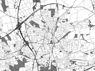 Illustrated city map of Recklinghausen, Germany, in black and white, showing roads and textures.