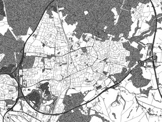 Fototapeta premium Stylized decorative city map of Ratingen, Germany, hand-drawn in black and white.