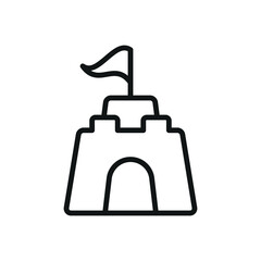 Sandcastle icon in line style for seaside, playtime, and outdoor recreation visuals.