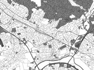 Hand-drawn black and white city map of Troisdorf, Germany, ready for wall art or editorial projects.