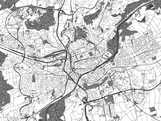 Poster-ready monochrome city map of Ulm, Germany, with detailed streets and rivers.