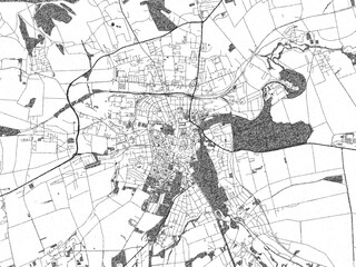 Stylized decorative city map of Weimar, Germany, hand-drawn in black and white.