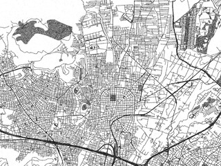 Naklejka premium Hand-drawn style black and white city map of Acharnes, Greece, with detailed streets and textures.