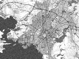 Poster-ready monochrome city map of Athens Metro, Greece, with detailed streets and rivers.