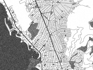Stylized decorative city map of Glyfada, Greece, hand-drawn in black and white.