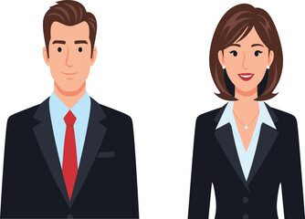 Business professionals illustration, corporate attire concept, workplace diversity, formal clothing, office presentation, career roles, professional identity, gender representation