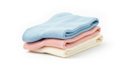 Stack of pastel-colored socks, folded neatly on a white background.