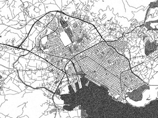 Obraz premium Monochrome hand-drawn map of Volos, Greece, ideal for decorative and editorial use.