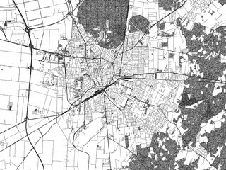 Fototapeta premium Poster-style sketch map of Debrecen, Hungary, designed in artistic monochrome.