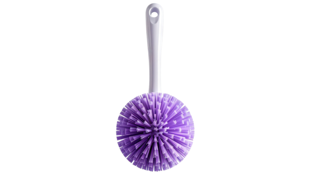 Purple spherical cleaning brush with white handle