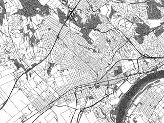 Naklejka premium Stylized black and white urban map of Erd, Hungary, hand-drawn for decor and creative use.