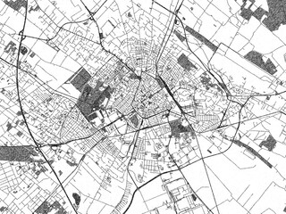 Illustrated map of Kecskemet, Hungary, in black and white hand-drawn digital style.