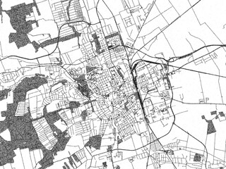Monochrome hand-drawn map of Szombathely, Hungary, ideal for decorative and editorial use.