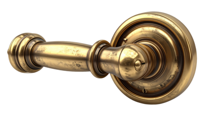 Ornate brass door handle, angled view
