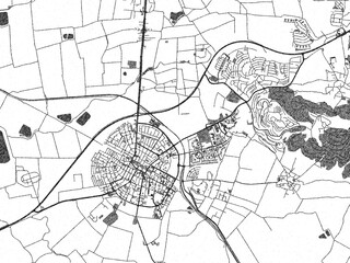 Stylized decorative city map of Afula, Israel, hand-drawn in black and white.