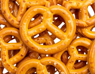 Stack of Mini Bretzels Overlapping, scattered composition, isolated on transparent background
