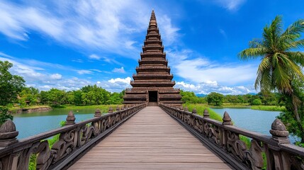 Serene Ancient Stone Pagoda by Calm Waters