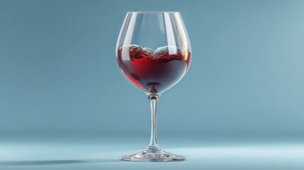 Stemmed wine glass filled with red wine, slight splash