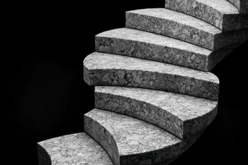 Spiral stone steps ascend dark