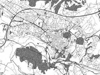 Fototapeta premium Decorative black and white map of Aquila, Italy, rendered in sketch-like style.