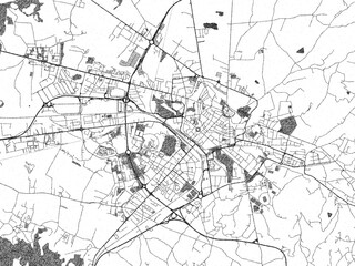 Stylized black and white urban map of Arezzo, Italy, hand-drawn for decor and creative use.