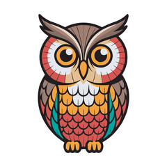 Colorful Owl Vector Illustration Sitting on Tree Branch